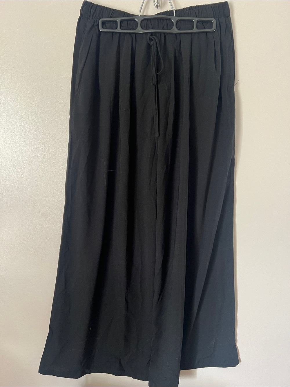 Wide Leg Black Pants with Elastic Drawstring Waist